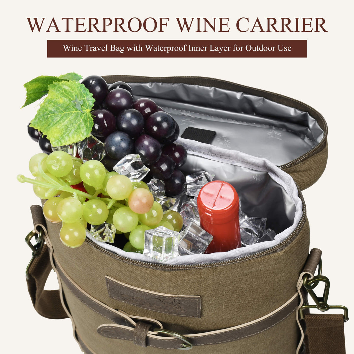 Tirrinia Vintage Canvas 2-Bottle Wine Tote — Rugged Style for Every Gathering front view