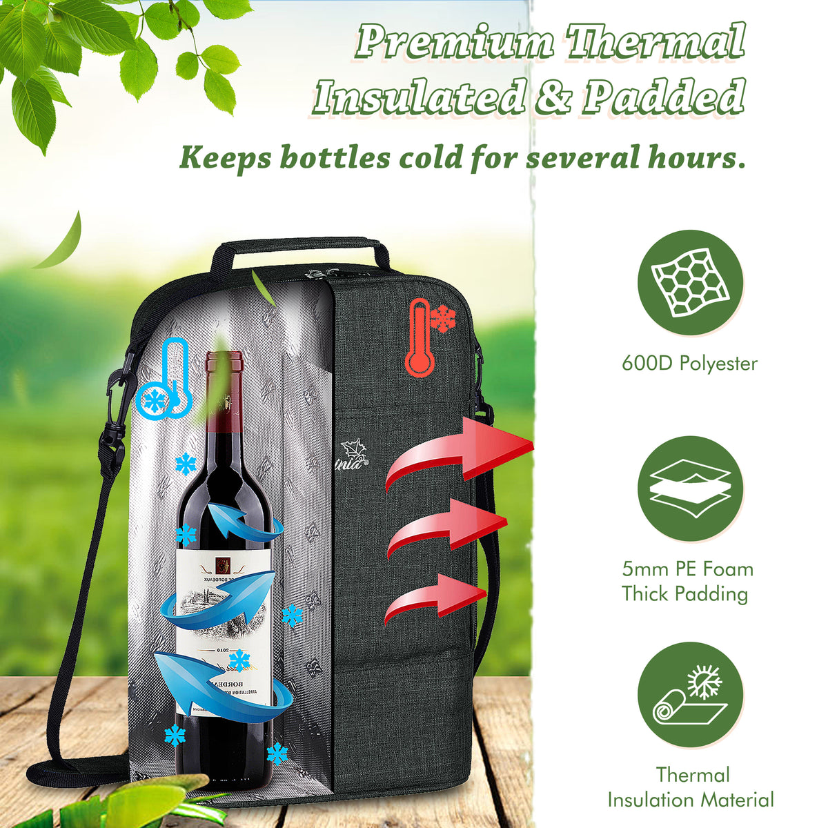 Tirrinia 2 Bottle Wine Cooler Bag For Park