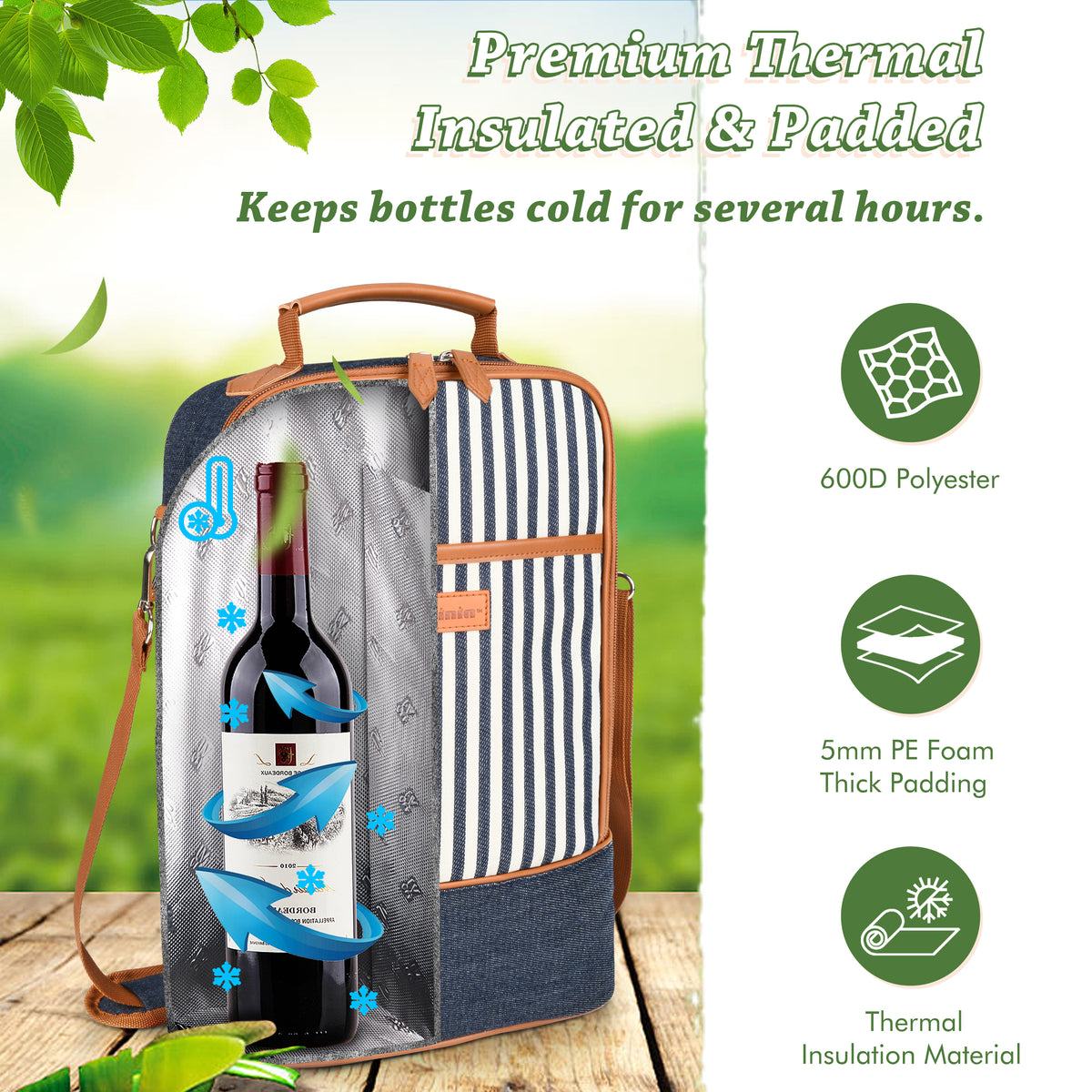 Tirrinia 2 Bottle Wine Carrier Bag for Picnic product image 19