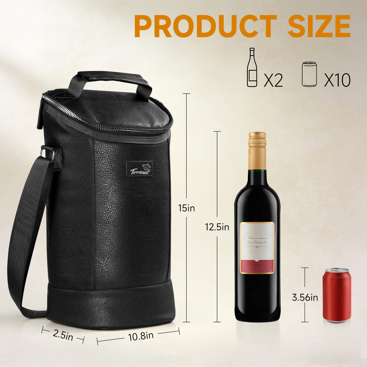 Tirrinia 2 Bottle Wine Carrier Bag, Insulated Wine Tote Cooler Bag with Shoulder Strap, for Travel, Picnic, BYOB & Christmas - Perfect Gift for Wine Lovers, Brown