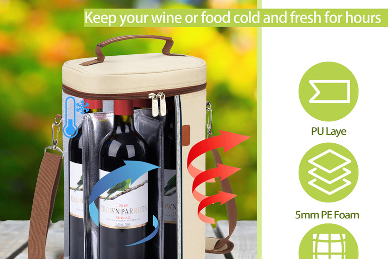Tirrinia 4 Bottle Wine Cooler Tote Bag for Wine Travel