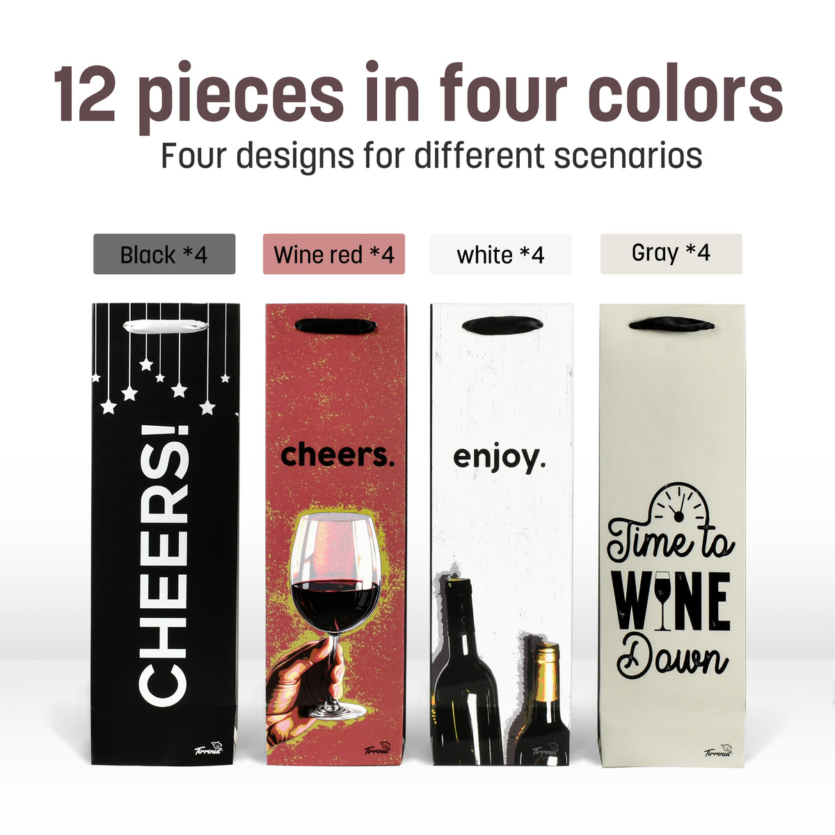 Tirrinia 12pcs Silk Handles Recyclable Paper Wine Gift Bags side view