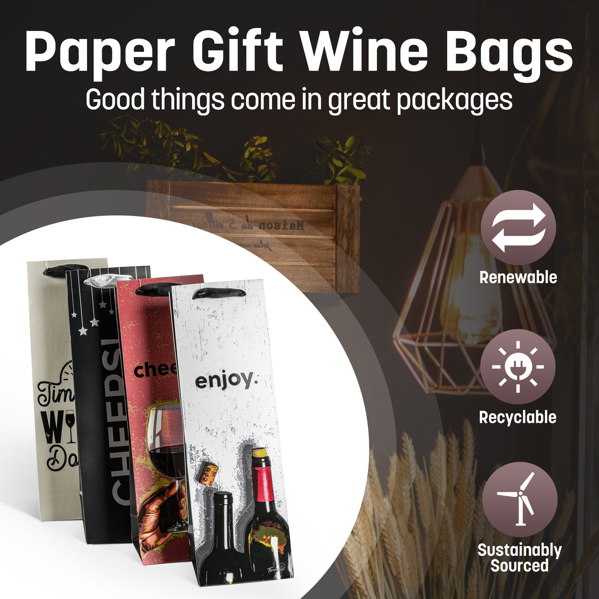 Tirrinia 12pcs Silk Handles Recyclable Paper Wine Gift Bags product image 6