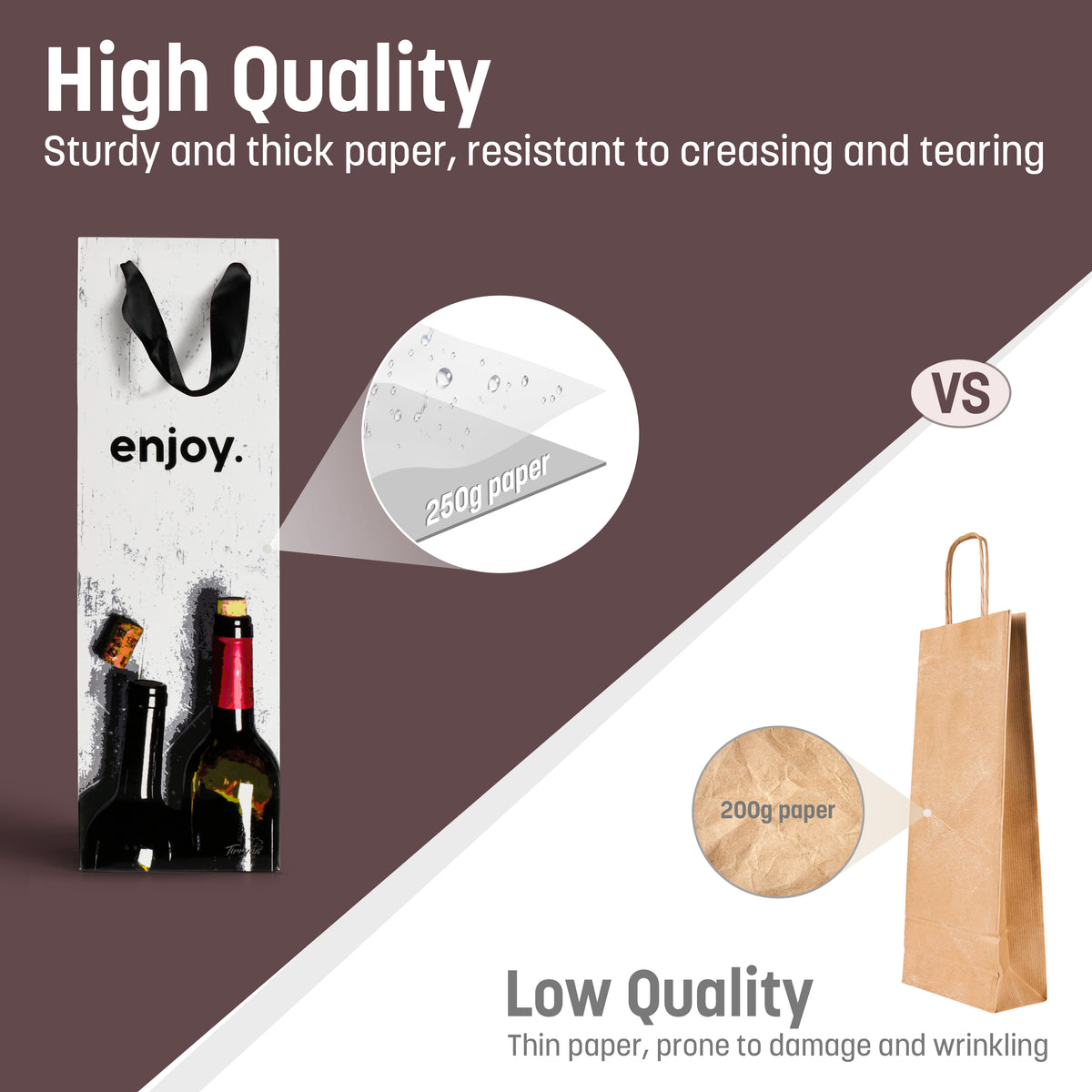 Tirrinia 12pcs Silk Handles Recyclable Paper Wine Gift Bags detail view