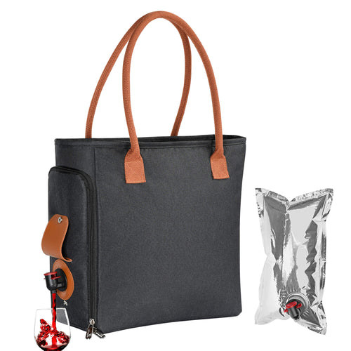 Tirrinia Insulated Wine Purse Tote Bag with Hidden Spout, Leakproof Purse Carrier Holds 2 Bottles (1.5L), Beach Cooler for Travel Gift, Perfect for Picnic, BYOB Restaurant, Bachelorette Party